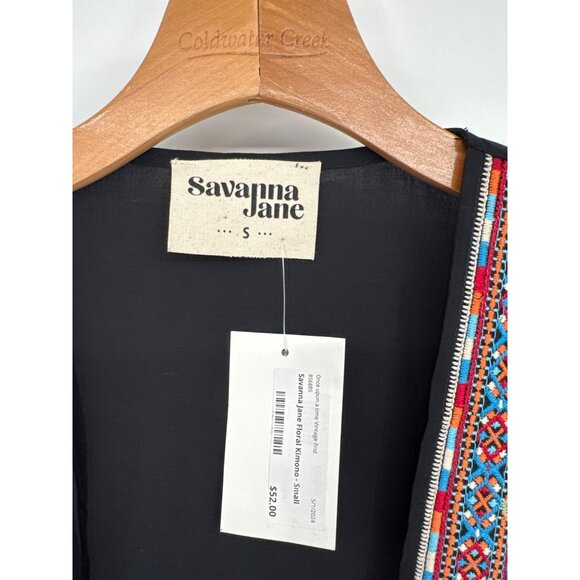 Savanna Jane Black  Embroidered Open  Kimono Cardigan topper size small new - Picture 3 of 7